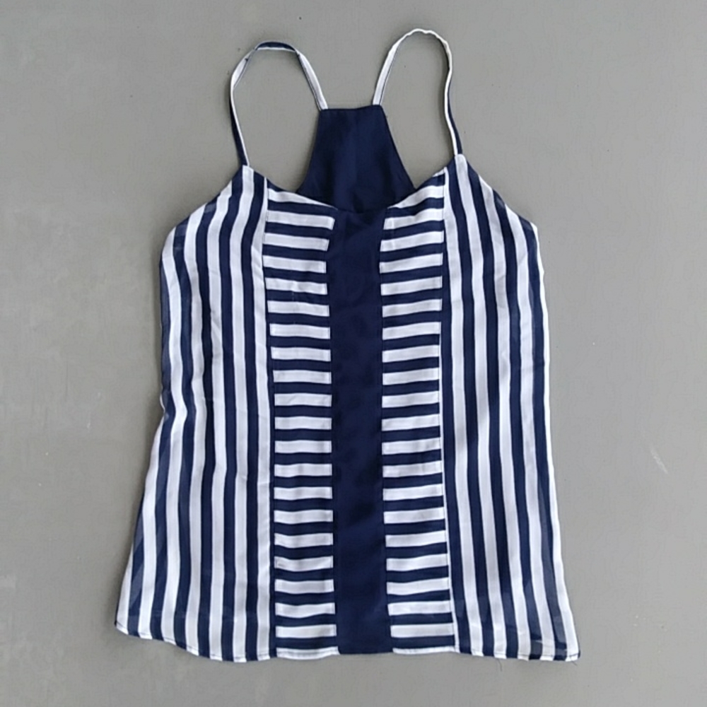 New York & Company Blue and White Striped Camisole Blouse